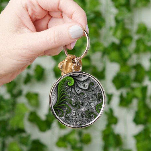 Fantasy World Green and Grey Abstract Fractal Art Sleutelhanger (Hand)