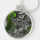 Fantasy World Green and Grey Abstract Fractal Art Sleutelhanger (Voorkant)