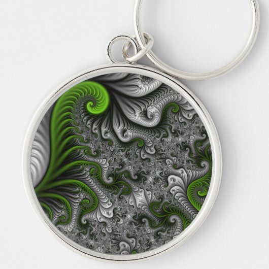 Fantasy World Green and Grey Abstract Fractal Art Sleutelhanger (Voorkant)