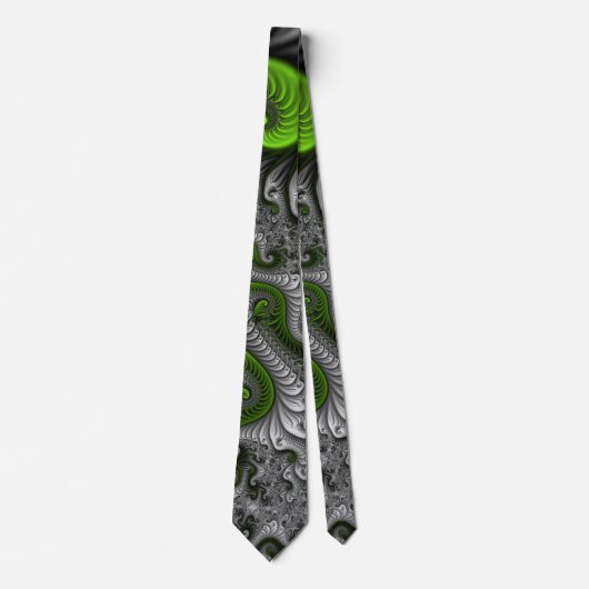Fantasy World Green and Grey Abstract Fractal Art Stropdas (Voorkant)