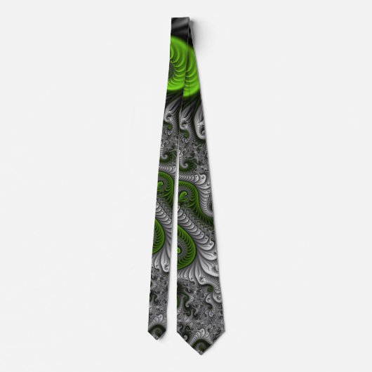 Fantasy World Green and Grey Abstract Fractal Art Stropdas (Achterkant)