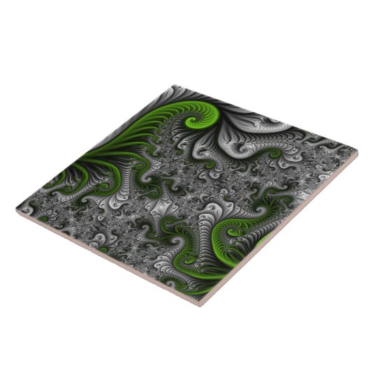 Fantasy World Green and Grey Abstract Fractal Art Tegeltje (Zijkant)