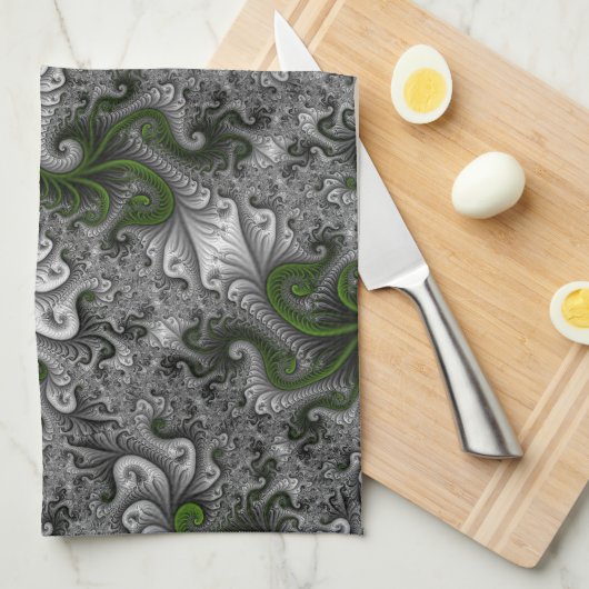 Fantasy World Green and Grey Abstract Fractal Art Theedoek (Quarter Fold)