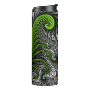 Fantasy World Green and Grey Abstract Fractal Art Thermosbeker