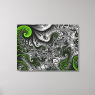 Fantasy World Green Grey Abstract Fractal Triptych Canvas Afdruk