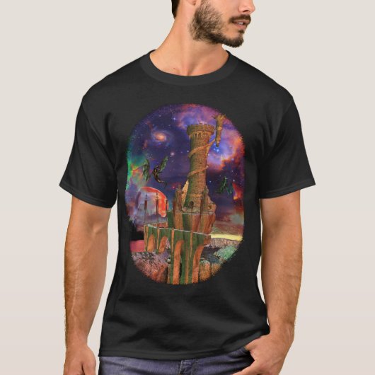 Fantasy Worlds Science Fiction Dragon Fight T-shirt (Voorkant)