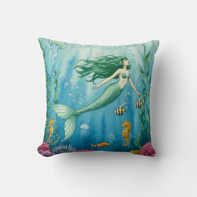 Fantasy Zeemeermin Ocean Pillow Kussen (Voorkant)