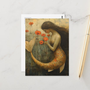 Fantasy Zeemeermin Vrouw Met Bloemen Briefkaart