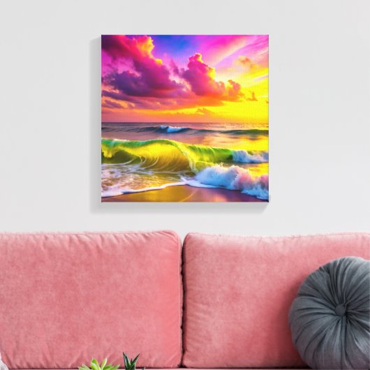 Fantasy zonsondergang over Serene Lake - 3D Pastel Canvas Afdruk (Insitu (Woonkamer))