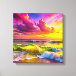 Fantasy zonsondergang over Serene Lake - 3D Pastel Canvas Afdruk