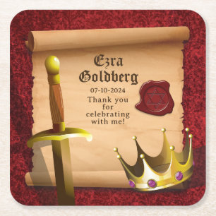 Fantasy Zwaard Kroon Middeleeuwse Ridder Bar Mitzv Vierkante Kartonnen Onderzetter