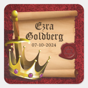 Fantasy Zwaard Kroon Middeleeuwse Ridder Bar Mitzv Vierkante Sticker
