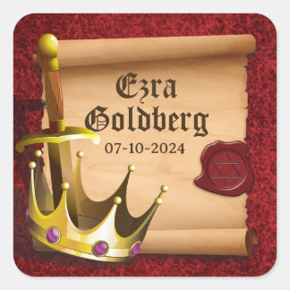 Fantasy Zwaard Kroon Middeleeuwse Ridder Bar Mitzv Vierkante Sticker