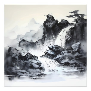 Fantasy Zwart Aziatisch Landschap Foto Afdruk