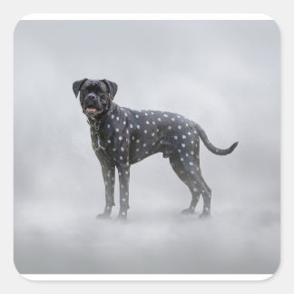 Fantasy zwarte boxerhond met zilveren polka-stippe vierkante sticker