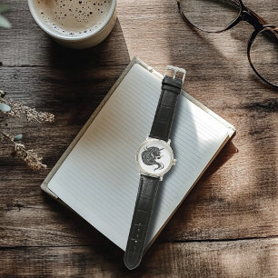Fantasy Zwarte Tribale Eenhoorn Witte Minimalistis Horloge