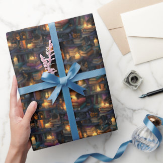 Fantasybibliotheek Zwevende Boeken Magische Kaarse Cadeaupapier