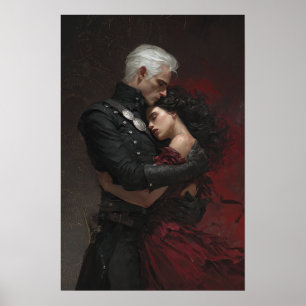 Fantasyboekkunst hoofdpersonages omhelzen  poster