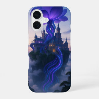 Fantasykasteel met gloeiende paarse bloem – Magica iPhone 16 Hoesje