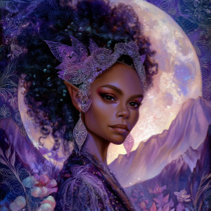 Fantasykunst Afro-Amerikaanse Maan Elf Godin Poster