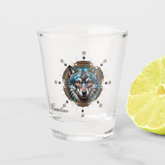 Fantasytische steampunk wolf. shot glas (Voorkant)