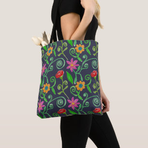 Fantasyvolle Waterverf Bloemendecor in Marineblauw Draagtas