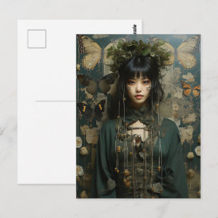 Fantasyvrouw en vlinders AI-kunst Briefkaart