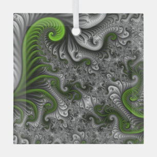 Fantasywereld groen en grijs abstracte fractal kun glas ornament
