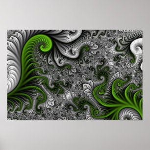 Fantasywereld groen en grijs abstracte fractal kun poster