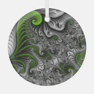 Fantasywereld Groen En Grijs Abstracte Fractale Ku Glas Ornament