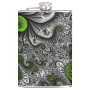 Fantasywereld Groen En Grijs Abstracte Fractale Ku Heupfles