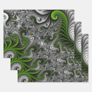 Fantasywereld Groen En Grijs Abstracte Fractale Ku Inpakpapier Vel