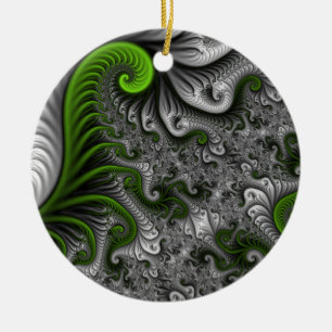 Fantasywereld Groen En Grijs Abstracte Fractale Ku Keramisch Ornament