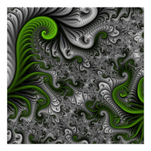 Fantasywereld Groen En Grijs Abstracte Fractale Ku Perfect Poster
