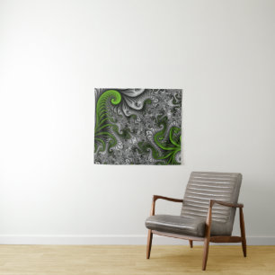 Fantasywereld Groen En Grijs Abstracte Fractale Ku Wandkleed