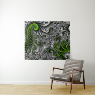 Fantasywereld Groen En Grijs Abstracte Fractale Ku Wandkleed