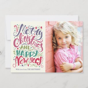 Fantieke typografie Kleurige Kerstfoto Feestdagenkaart