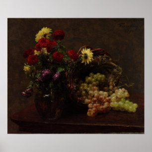 Fantin-latour - bloemen en druiven poster