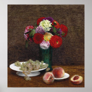 Fantin-Latour - Druiven en perzikdahlia's Poster