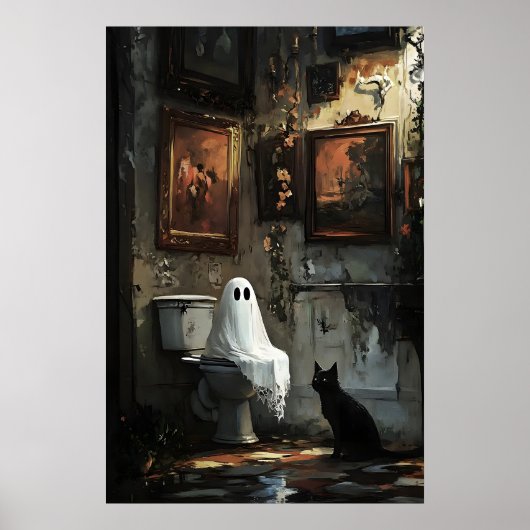 Fantôme avec chat noir sur impression de toilettes (Devant)