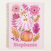 Fantôme de Halloween rose pastel avec nom personna (Devant)