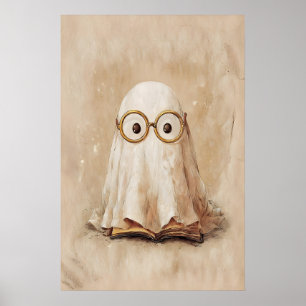 Fantôme en lunettes avec impression de livre, numé