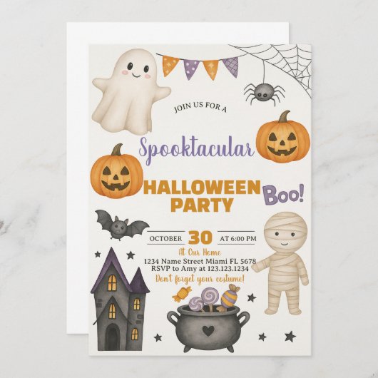 Fantômes, Citrouilles et costume Invitation Bash (Devant / Derrière)