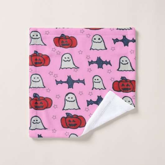 Fantômes d'Halloween rose, chauves-souris et Jack (Gant de toilette)