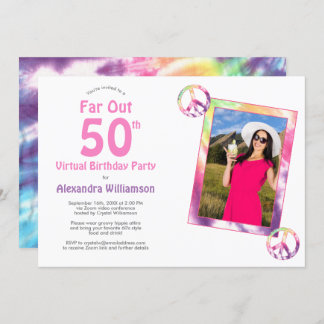 Far Out 50th Tie Dye Virtual Birthday Party Foto Kaart