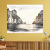 Faraglioni cliffs over capri sea sunset drawing canvas afdruk (Insitu (Woonkamer))