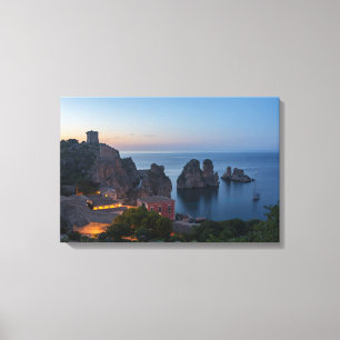 Faraglioni en Tonnara in Scopello, Sicilië Canvas Afdruk