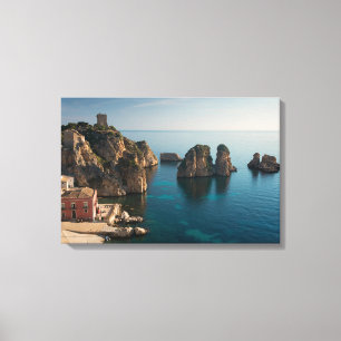 Faraglioni en Tonnara in Scopello, Sicilië Canvas Afdruk
