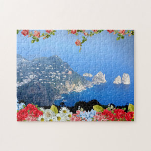 Faraglioni rocks Capri Island, Italië met bloemen Legpuzzel