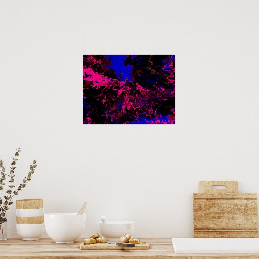 Farbexplosion Blau-Rot Poster (Keuken)